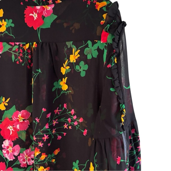 CABI #5706 Thespian Blouse Midnight Flowers Long Sleeves S Semi Sheer - Picture 7 of 9